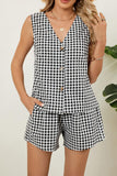 Checkered Button-Front Short Set