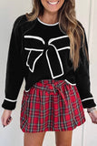 Contrast Trim Bow Holiday Sweater