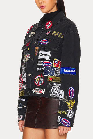 Patchwork Denim Jacket with Patterns