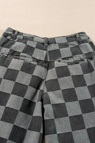 Checkered Wide Leg Casual Pants