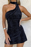 One-Shoulder Halter Mini Dress