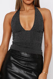 Rhinestone Plunge Crop Cami