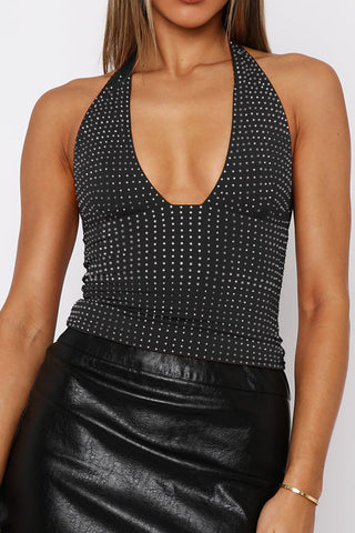 Rhinestone Plunge Crop Cami