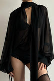 Sheer Neck-Tie Blouse