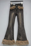 Fur-Trim Flare Jeans
