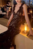 Sequin Lace Trim Evening Dress