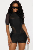 Mesh Panel Ruched Romper