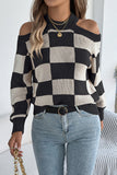 Chic Cutout Checkerboard Sweater