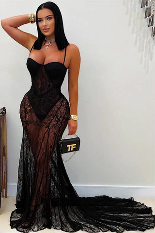 Elegant Sheer Lace Evening Gown