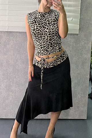 Asymmetrical Leopard Skirt Set