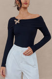 Off-Shoulder Butterfly Accent Blouse