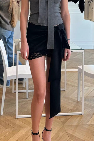 Wrap-Detail Lace Mini Skirt