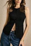 Button-Front Sleeveless Tank Top