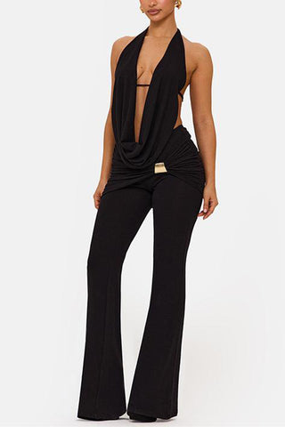 Halter Neck Top and Flared Pants Set