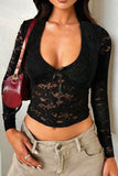 Lace-Front Long Sleeve T-Shirt