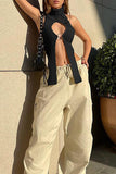 Cut-Out Halter Knit Tank Top