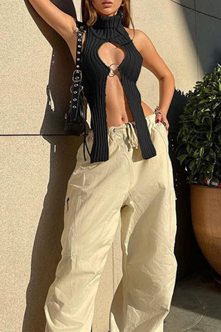 Cut-Out Halter Knit Tank Top