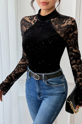 Lace Sleeve Embellished Bodysuit