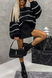Textured Knit Sweater with Striped Accents