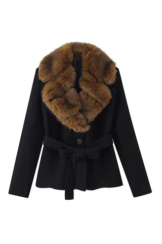 Faux Fur Collar Belted Jacket