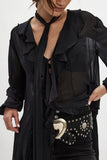 Ruffle Trim Sheer Blouse