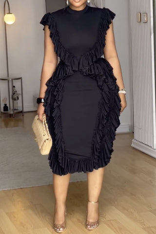 Ruffle Trim Casual Midi Dress