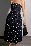 Strapless Polka Dot Midi Dress