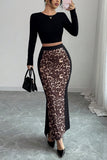 Animal Print Slit Skirt