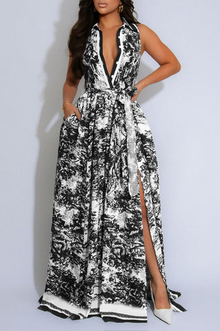 Printed Maxi Casual Dress with Side Slit