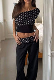 One-Shoulder Polka Dot Blouse