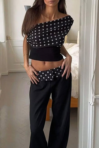 One-Shoulder Polka Dot Blouse