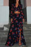 Floral Sheer Skirt Set with Ruffle Details