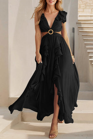 Ruffle Wrap Belted Maxi Dress