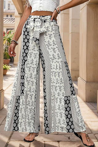 Wide-Leg Casual Pants with Tie Detail