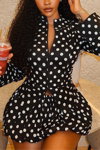 Polka Dot Zipper Skirt Set