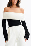 Off-Shoulder Contrast Sweater