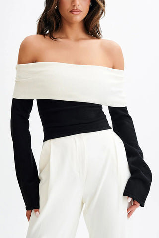 Off-Shoulder Contrast Sweater