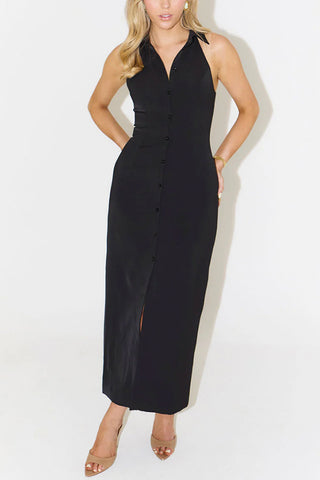 Button-Front Sleeveless Casual Dress