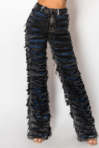 Distressed Wide Leg Denim Pants