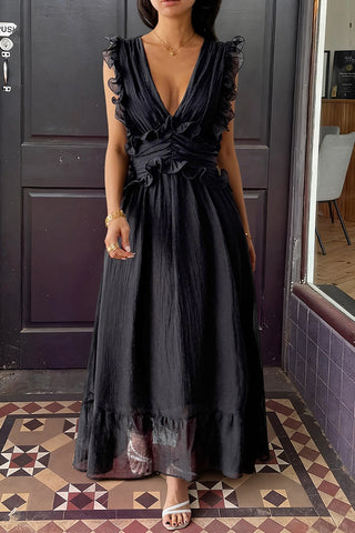 Ruffle-Trim V-Neck Maxi Dress