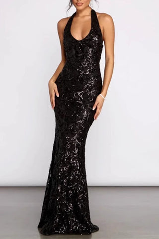 Halter Neck Evening Dress with Embellishments