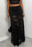 Sheer Lace Ruched Slim Skirt