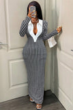 Elegant Houndstooth Long Sleeve Dress