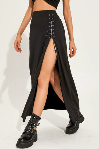Lace-Up Split Skirt