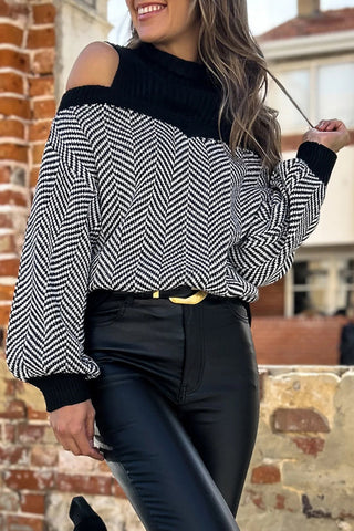 Cold Shoulder Chevron Sweater