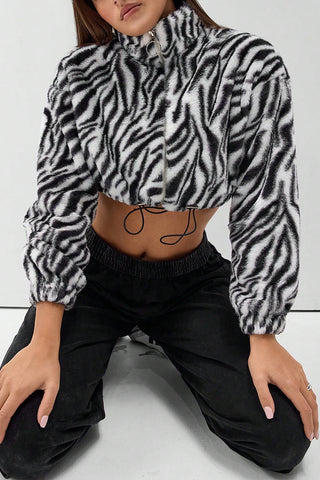 Zip-Up Cropped Zebra Jacket