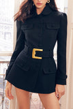 Buttoned Blazer with Waist Belt