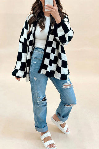 Checkered Open-Front Cardigan