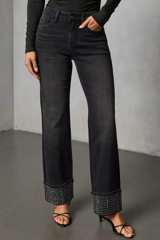 Studded Cuff Straight-Leg Jeans
