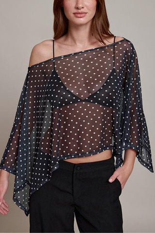 Off-Shoulder Polka Dot Sheer Blouse